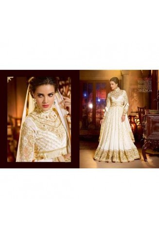 White SHENOA WEDDING WEAR HEAVY EMBROIDERED DESIGNER DRESS