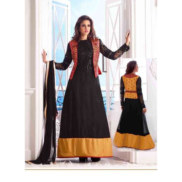 Black Anarkali Suit Party and Wedding Outfit 