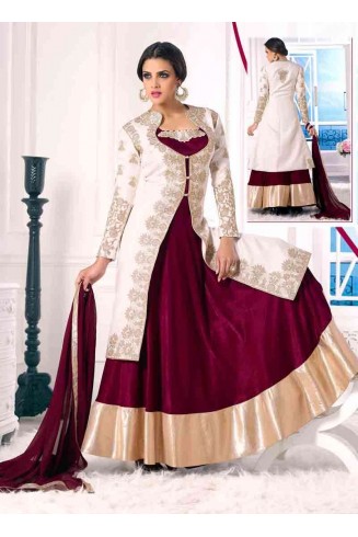 White and voilet WEDDING WEAR GEORGETTE & NET LONG ANARKALI SUIT