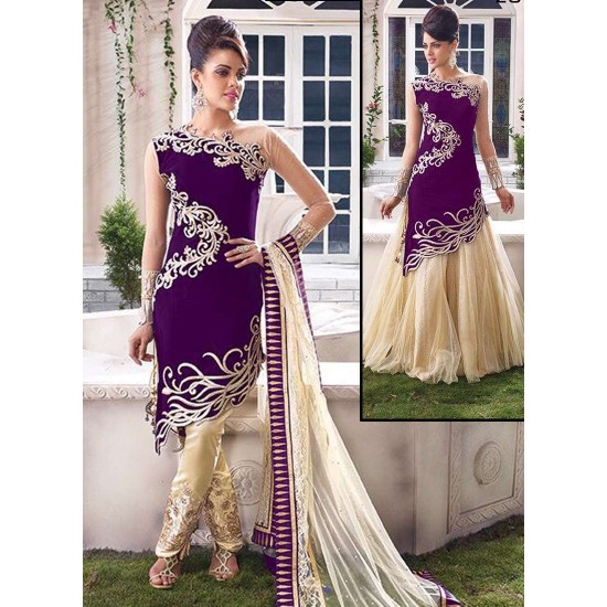 Purple and Gold ZOYA EMPRESS SPLASH VELVET LENGHAS DRESSES