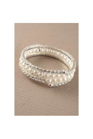 Pearl beads and Silver Crystal Coiled Bangle