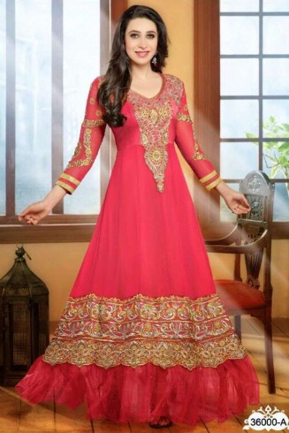 Nonpareil Floor Touch Georgette Anarkali Karishma Kapoor Light-Red