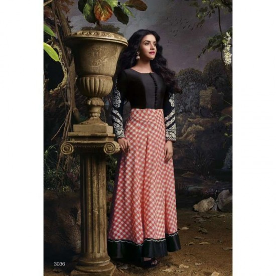 Black Peach Printed Anarkali Dress Maxi Gown
