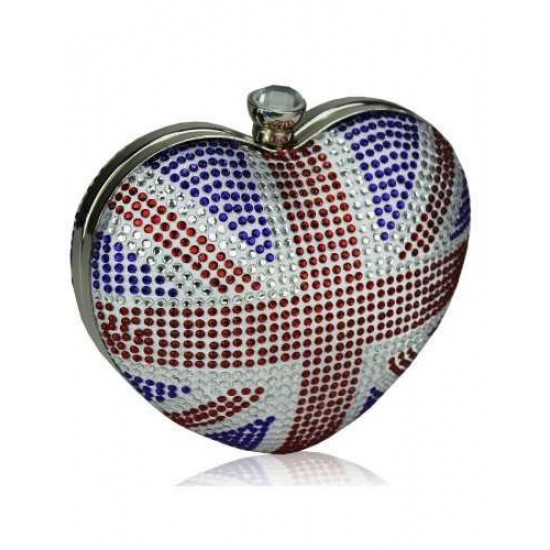 Union Jack Love Heart Crystal Clutch Bag