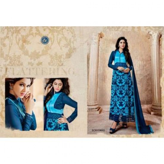 Blue Printed Anarkali Dress Indian Casual Suit