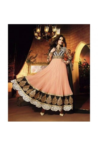 DSAL 402 Peach Glossy Georgette Salwar Kameez Suit