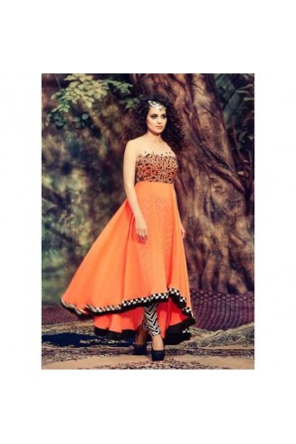 Orange Strapless Indian Maxi Designer Gown 