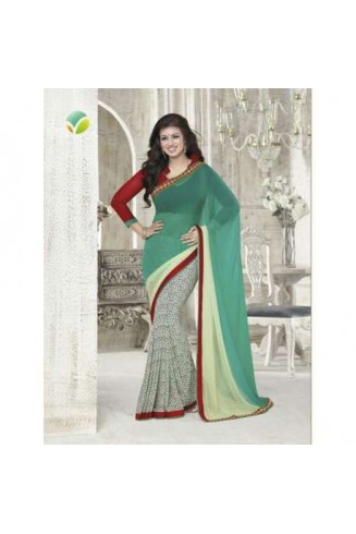 Z16178 Red and Green Ayesha Takia "Sheesha Star Walk" Chiffon Georgette Party Wear Saree