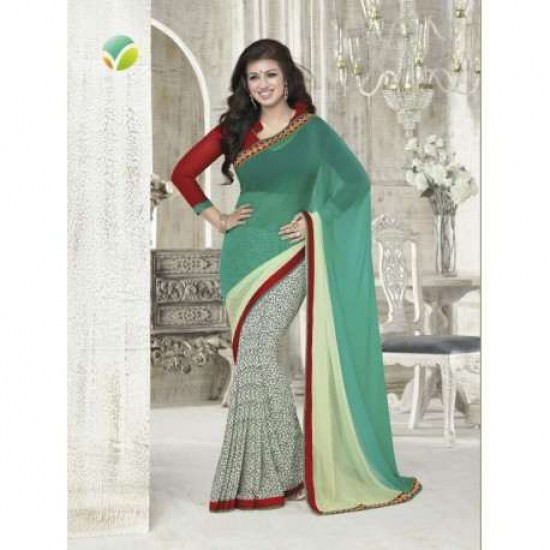 Z16178 Red and Green Ayesha Takia "Sheesha Star Walk" Chiffon Georgette Party Wear Saree