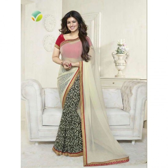 White and Red Ayesha Takia "Sheesha Star Walk" Chiffon Georgette Party Wear Saree