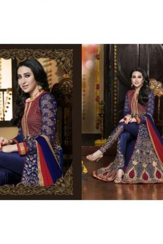 Navy Blue Red Front Slit Indian Party Wear Dress