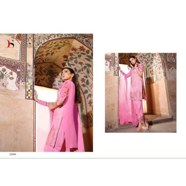 22006 ROSE TAN PINK BAROQUE 3 BY DEEPSY GEORGETTE EMBROIDERED SUIT