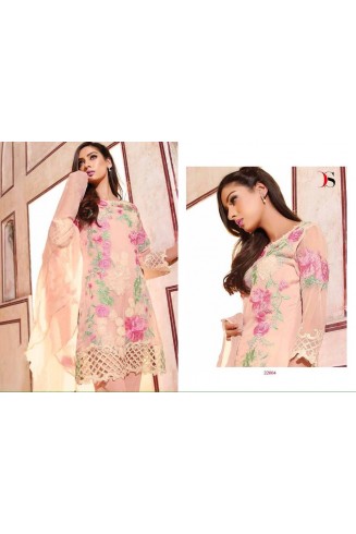 Peach Straight Cut Floral Embroidered Salwar Kameez