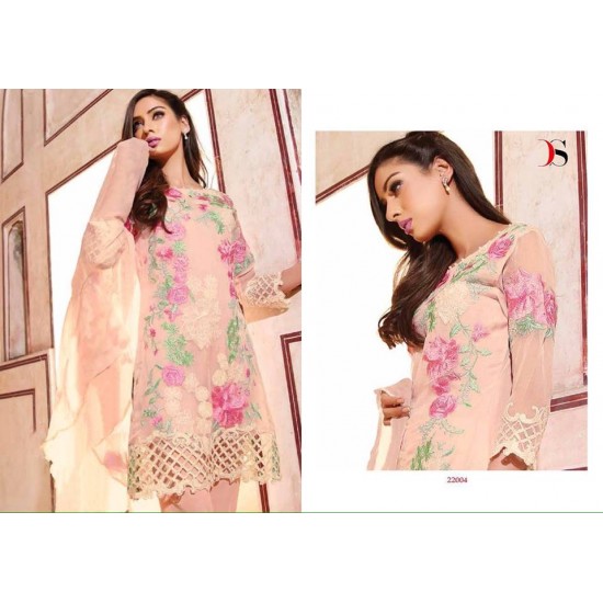 Peach Straight Cut Floral Embroidered Salwar Kameez