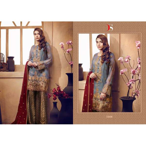 72008 GREY AND GOLD DEEPSY CHINON PAKISTANI STYLE SALWAR SUIT 