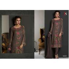 56005 BROWN EMBROIDERED GEORGETTE PAKISTANI DESIGNER STYLE SUIT 