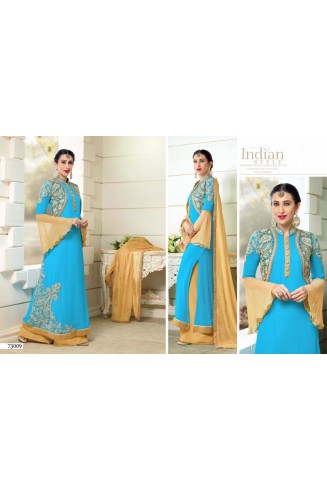 Sea Blue & Gold Indian Palazzo Suit Ethnic Wedding Dress