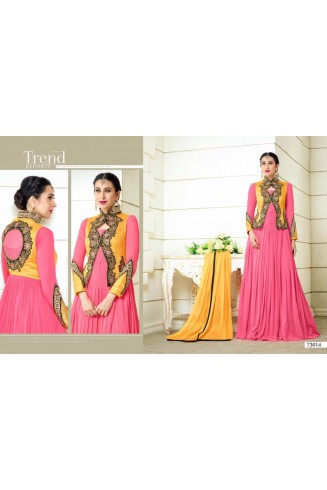 Pink & Yellow Indian Anarkali Dress Wedding Gown 