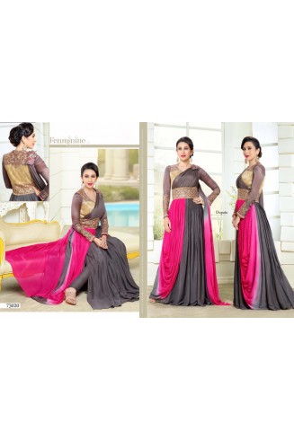 Grey & Pink Wedding Gown Indian Ethnic Dress