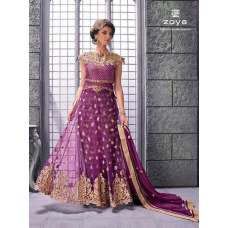 Purple Indian Party Dress Designer Embroidered Net Gown