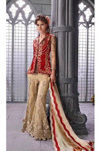 Gold & Red Palazzo/Anarkali Style Indian Wedding Dress