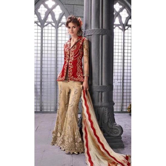 Gold & Red Palazzo/Anarkali Style Indian Wedding Dress