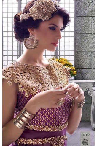 Purple Indian Party Dress Designer Embroidered Net Gown