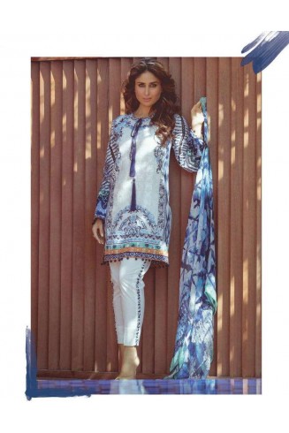 ZFM14 WHITE AND BLUE KAREENA KAPOOR STYLISH SPRING SUMMER LAWN SUIT