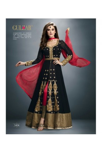 Fabulous Black Anarkali Dress Front Slit Designer Embroidered Suit