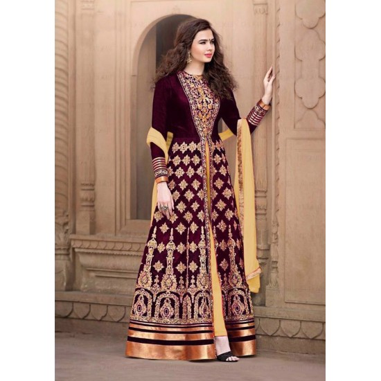Plum & Gold Anarkali Dress Indian Wedding Suit