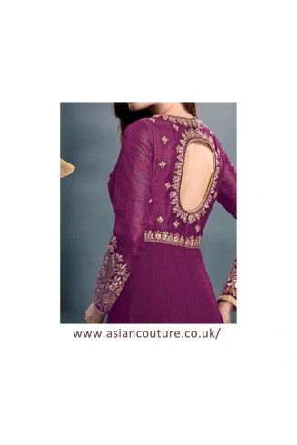 Purple Embroidered Dress Anarkali Indian Wedding Suit