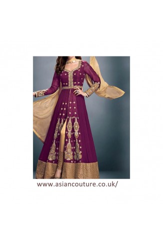 Purple Embroidered Dress Anarkali Indian Wedding Suit
