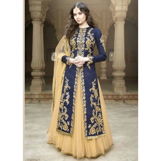 Navy Blue & Cream Indian Wedding Lehenga Designer Dress