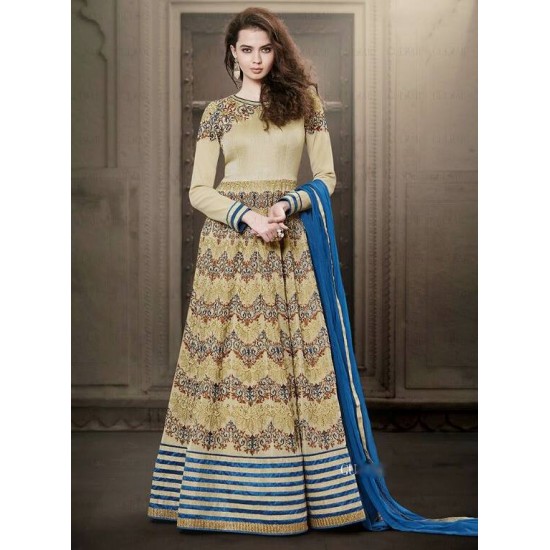 Beige Anarkali Dress Indian Designer Wedding Suit