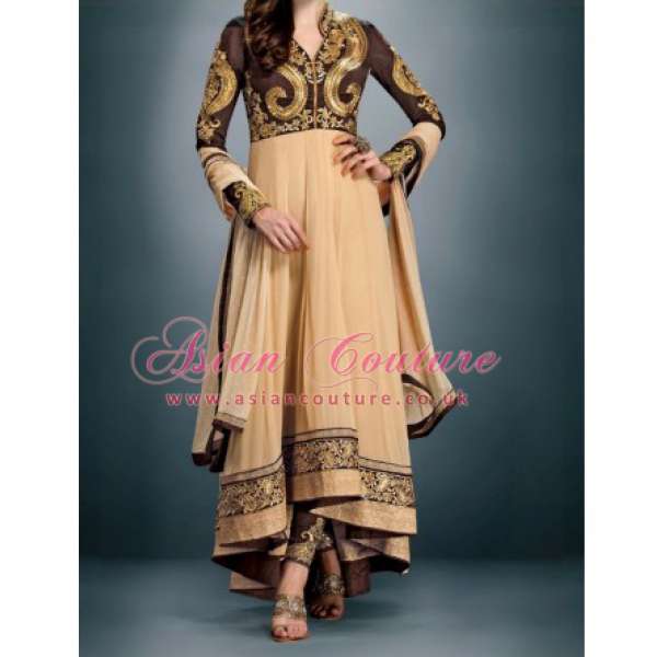 Brown Gold Indian Frock Party Wear Anarkali Suit