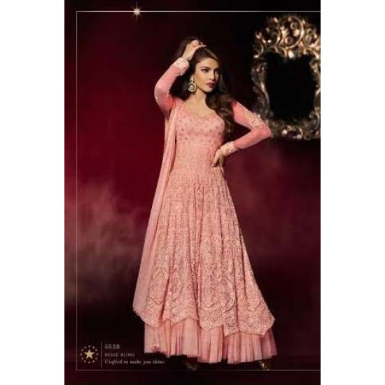 PEACHY PINK HEROINE PRIYANKA CHOPRA MAXI WEDDING DRESS