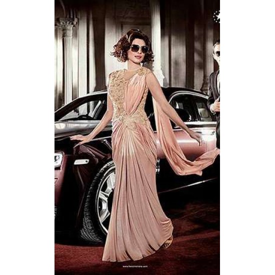 ZAHR5120 ROSE QUARTZ NUDE COLOUR HEROINE PRIYANKA CHOPRA STYLISH DRESS