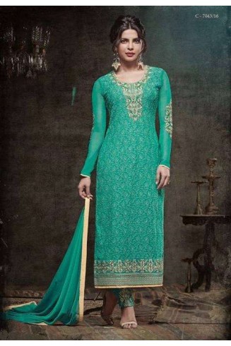 ZHR5135 GREEN HEROINE STARLET GEORGETTE STRAIGHT CUT STYLE SUIT