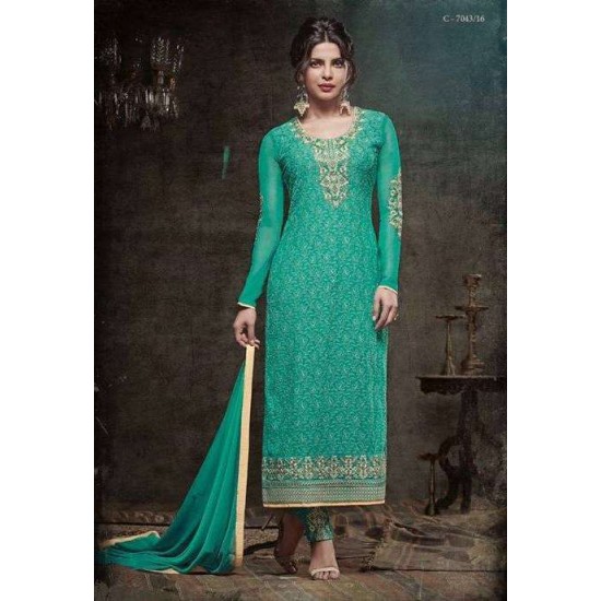 ZHR5135 GREEN HEROINE STARLET GEORGETTE STRAIGHT CUT STYLE SUIT