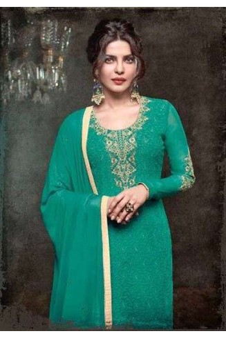 ZHR5135 GREEN HEROINE STARLET GEORGETTE STRAIGHT CUT STYLE SUIT