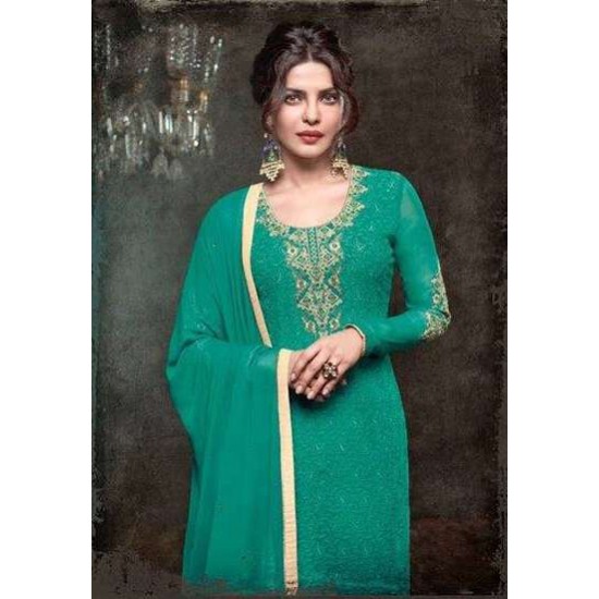 ZHR5135 GREEN HEROINE STARLET GEORGETTE STRAIGHT CUT STYLE SUIT