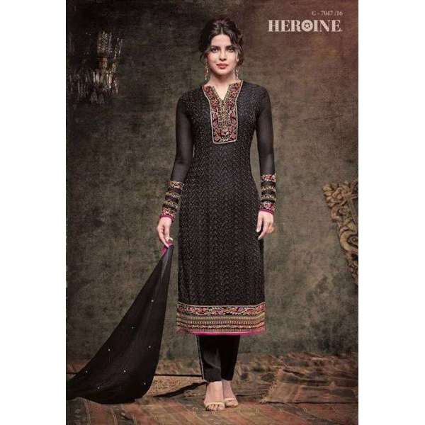5137 BLACK HEROINE STARLET GEORGETTE STRAIGHT CUT STYLE SEMI STITCHED SUIT