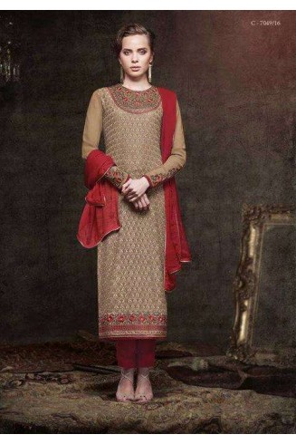 ZHR5138 ICED COFFEE BEIGE HEROINE STARLET GEORGETTE STRAIGHT CUT STYLE SUIT