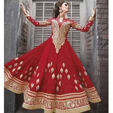 Zoya Red Designer Semi Stitched Anarkali Asian Dress 