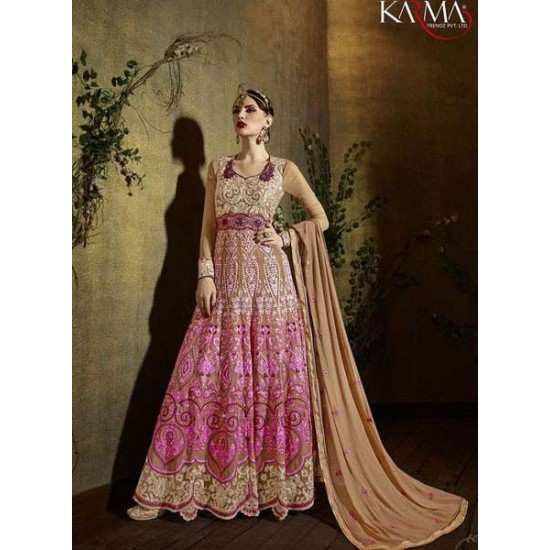 8103 PINK AND BROWN KARMA TRENDS ANARKALI DRESS