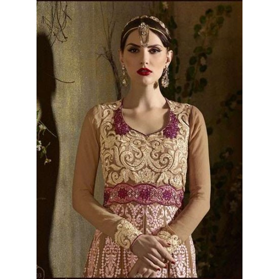 8103 PINK AND BROWN KARMA TRENDS ANARKALI DRESS