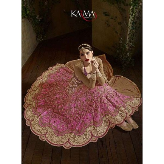 8103 PINK AND BROWN KARMA TRENDS ANARKALI DRESS