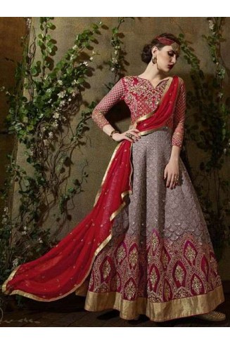 8106 RED AND GREY KARMA TRENDS ANARKALI DRESS