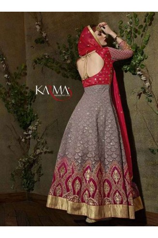 8106 RED AND GREY KARMA TRENDS ANARKALI DRESS