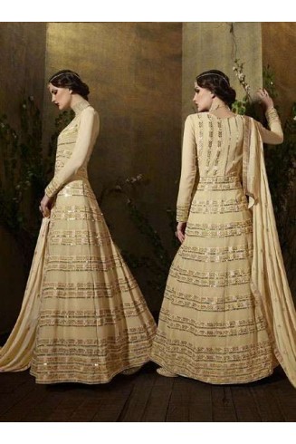 8107 CREAM KARMA TRENDS ANARKALI DRESS